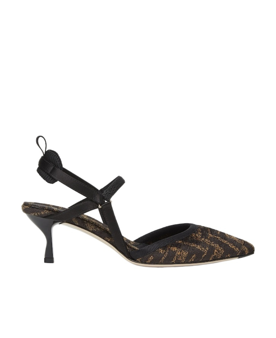 Fendi Medium-heel Black Chenille Slingbacks In Black