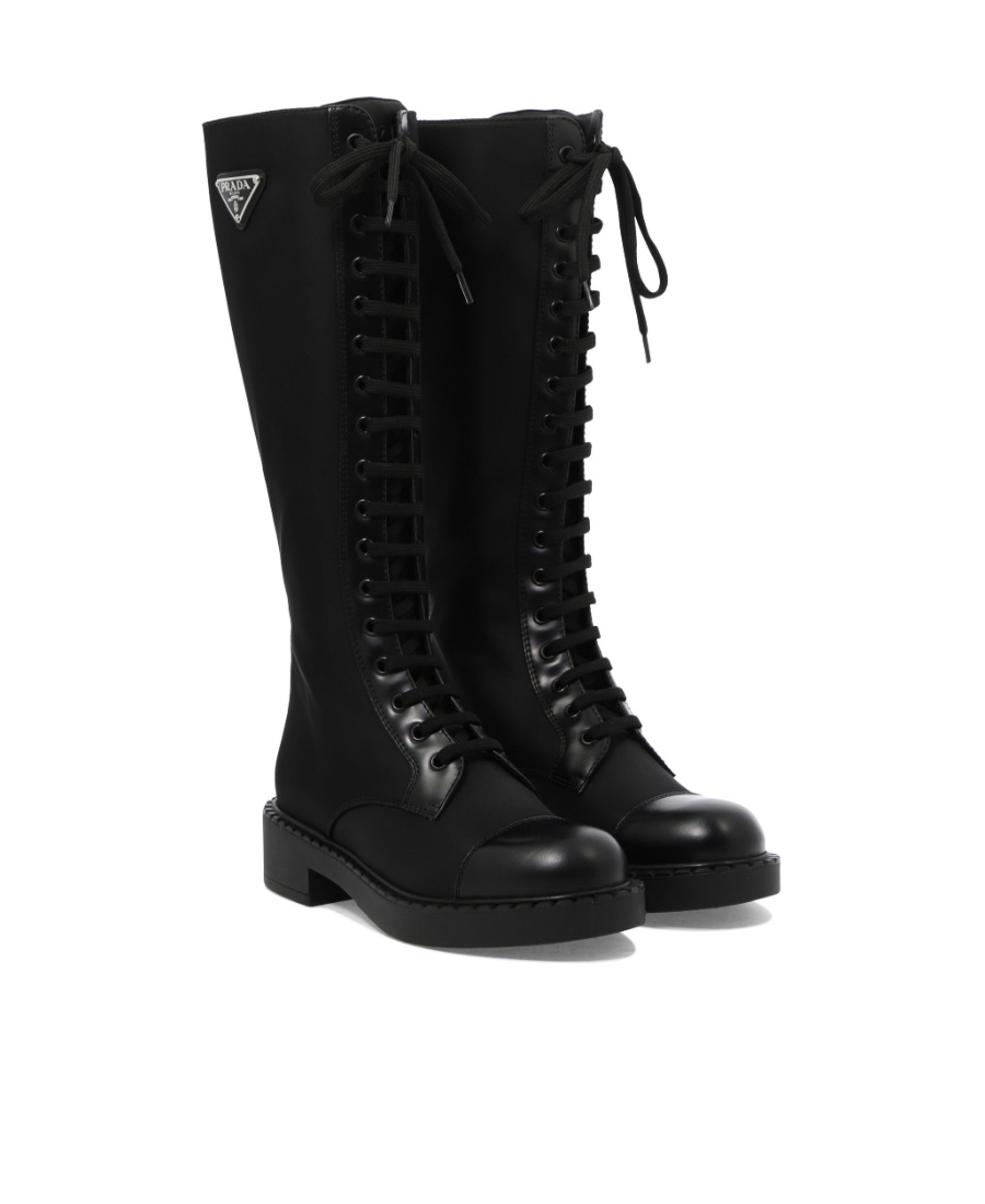 Prada Lace-up Boots In Black