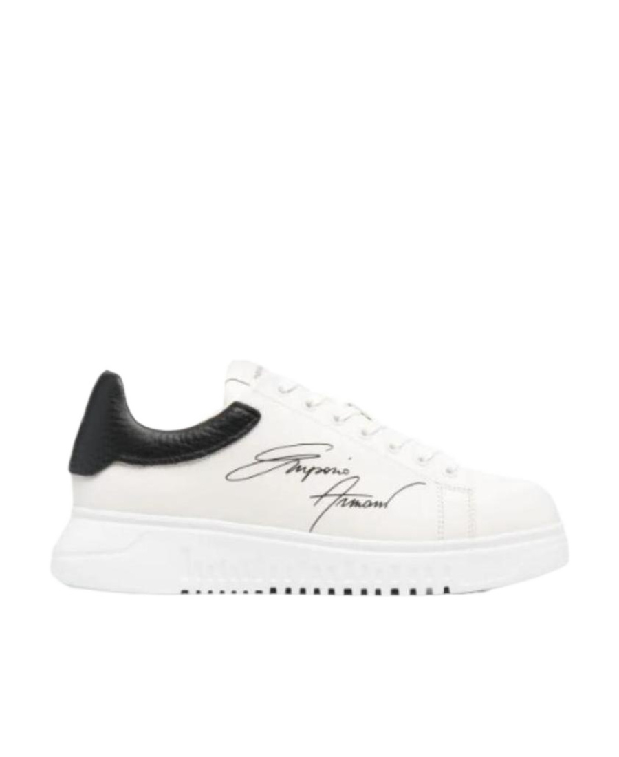 Emporio Armani Signature Logo-print Leather Sneakers In White