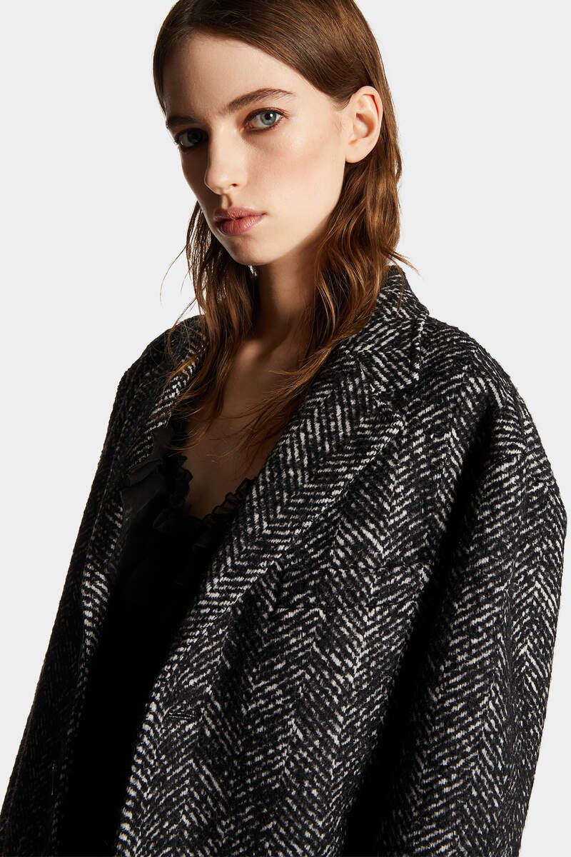 Dsquared2 Herringbone Wool Blend Coat In Black