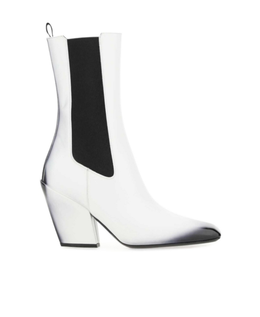Prada White Leather Ankle Boots In White