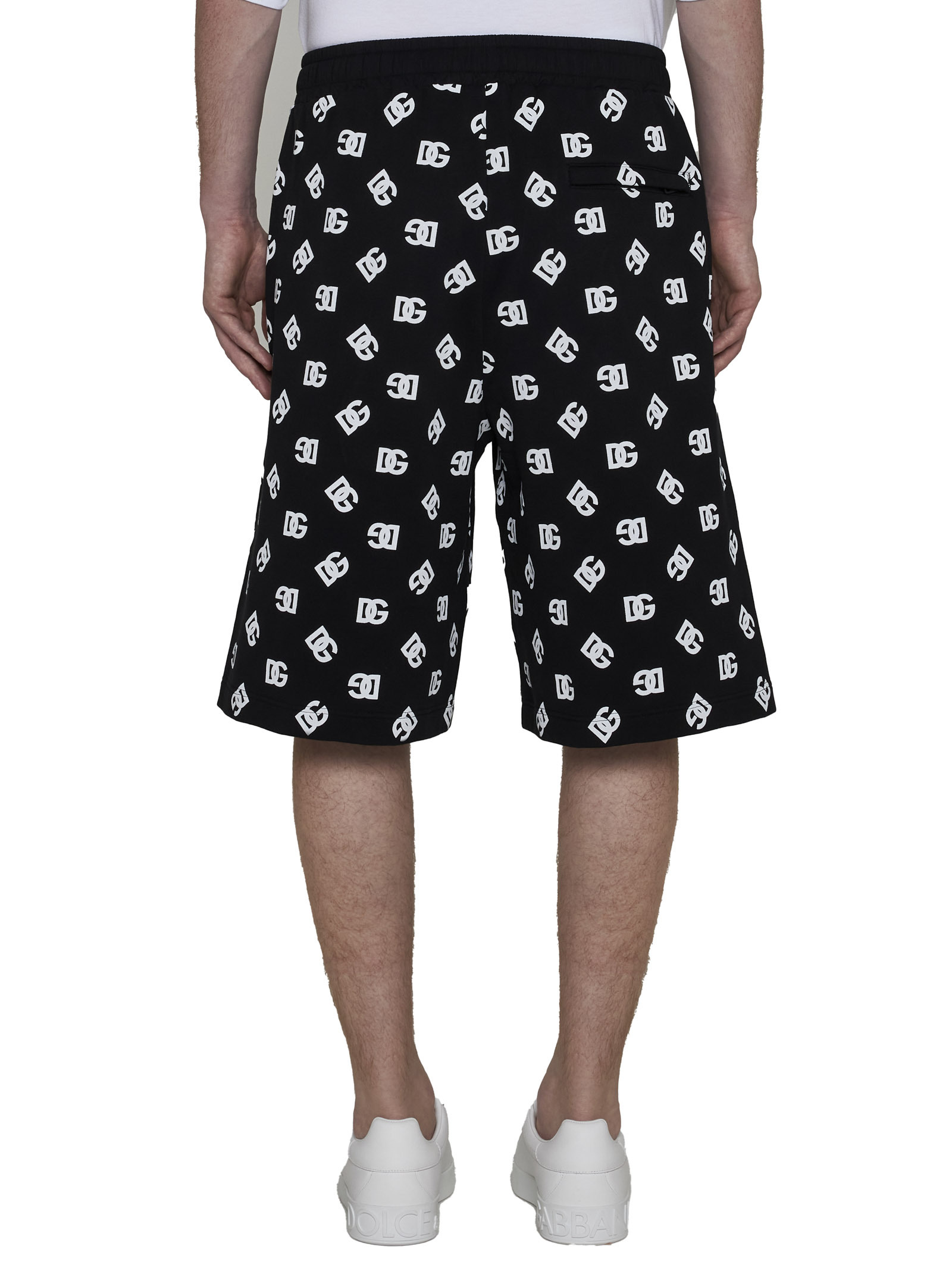 Dolce & Gabbana Dg Logo Print Cotton Shorts In Black