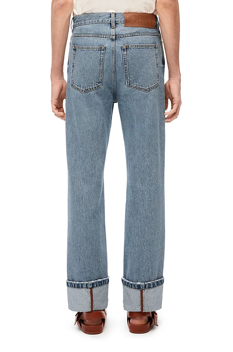 Loewe Lightweight Cotton Fisherman Turn-up Jeans For Men In Light Denim For Fw23 In Gray