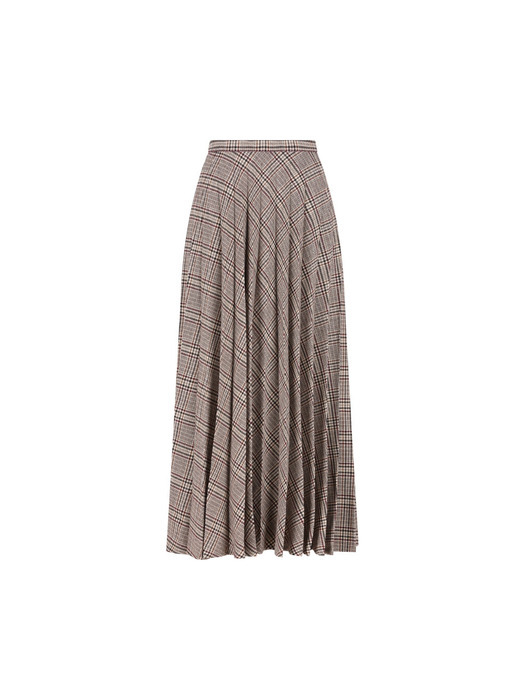 Saint Laurent Pleated Check-pattern Maxi Skirt In Brown