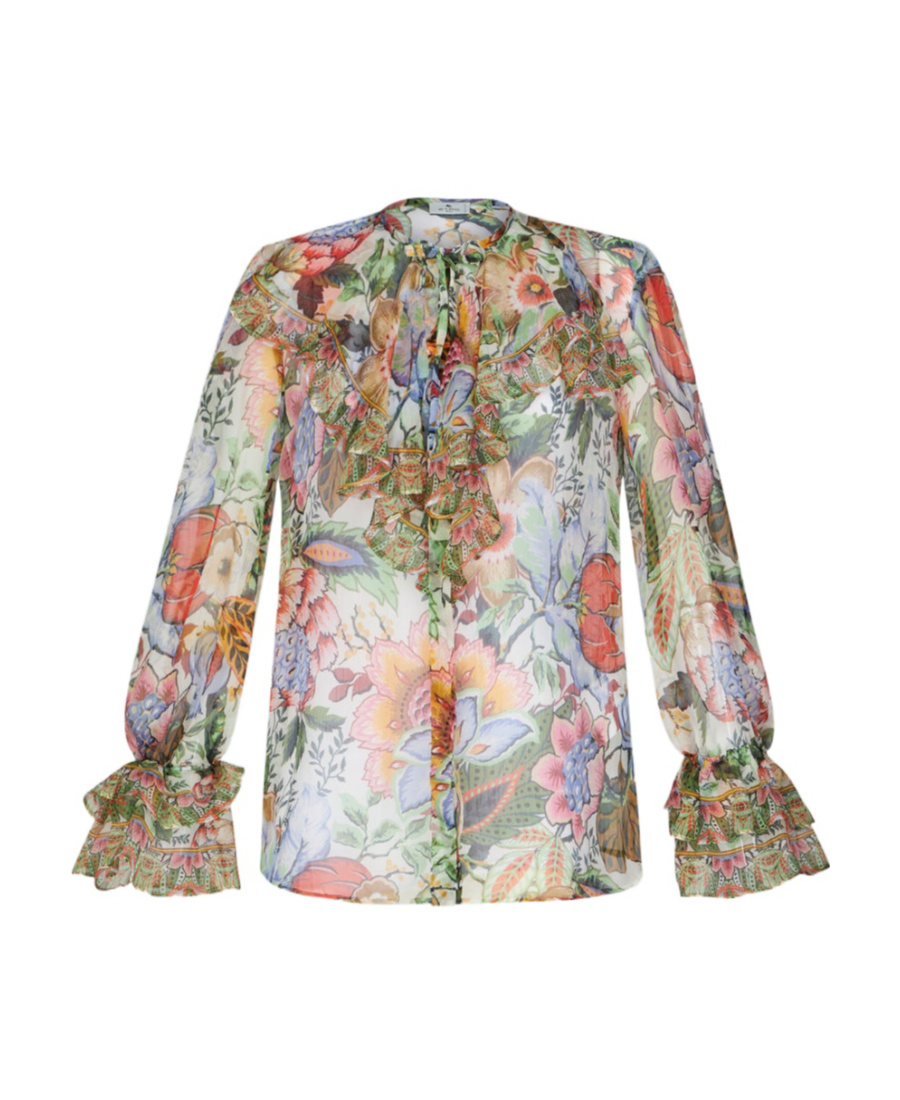 Etro Ruffled Floral-print Silk-crepon Blouse In Multicolor