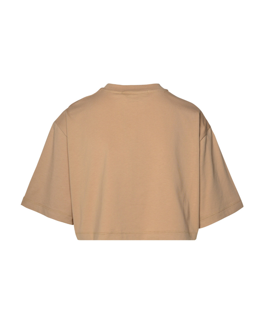 Msgm Cropped Logo-print Cotton T-shirt In Nude
