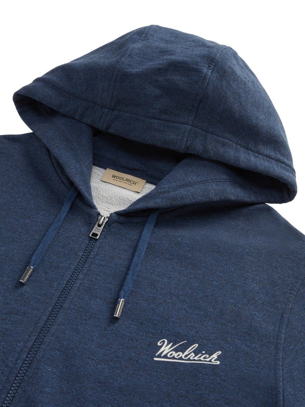 Woolrich Cotton Zip-up Hoodie With Adjustable Drawstring And Front Pockets In Blue