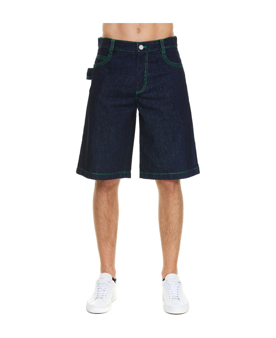 Bottega Veneta Flared Contrast-stitch Denim Shorts In Black