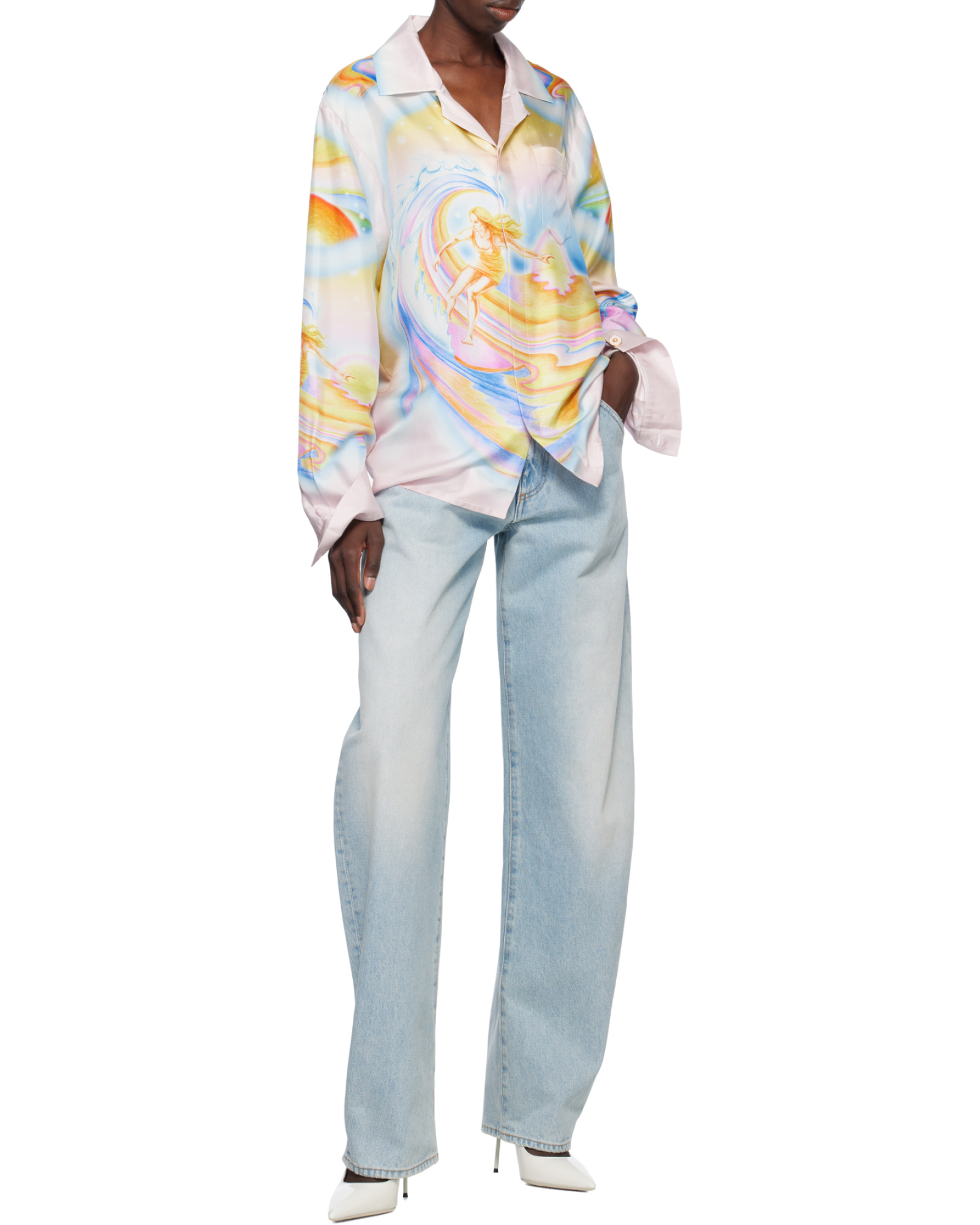 Casablanca Surf Print Long-sleeve Silk Blouse