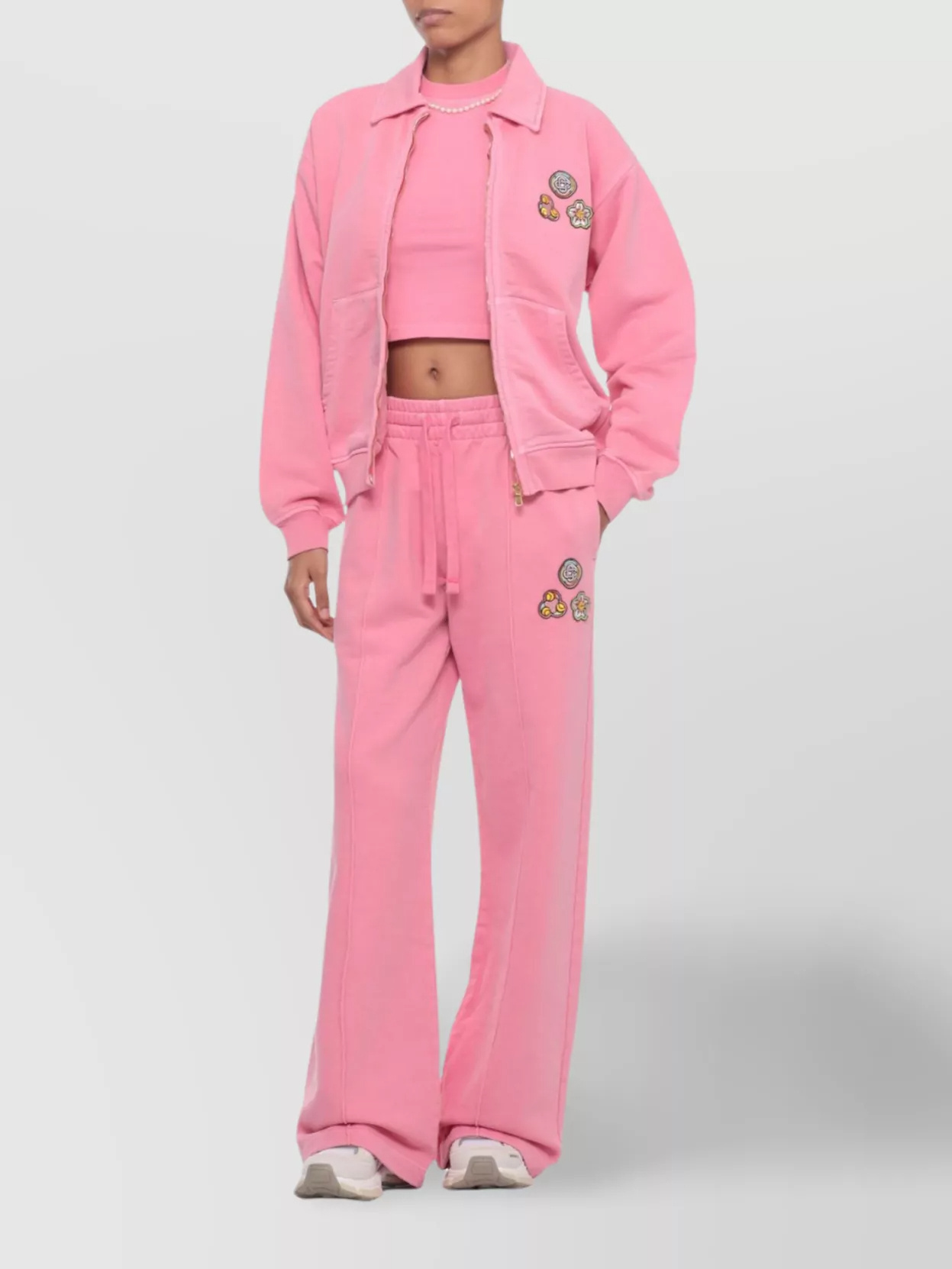 Casablanca Relaxed Wide-leg Cotton Pants With Embroidered Patches In Pink