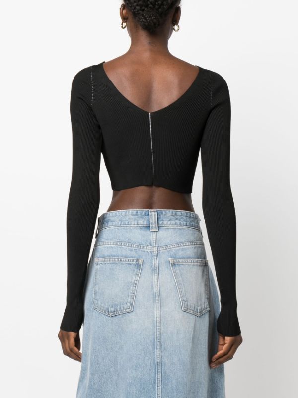 Marni V-neck Ribbed-knit Crop Top In Black