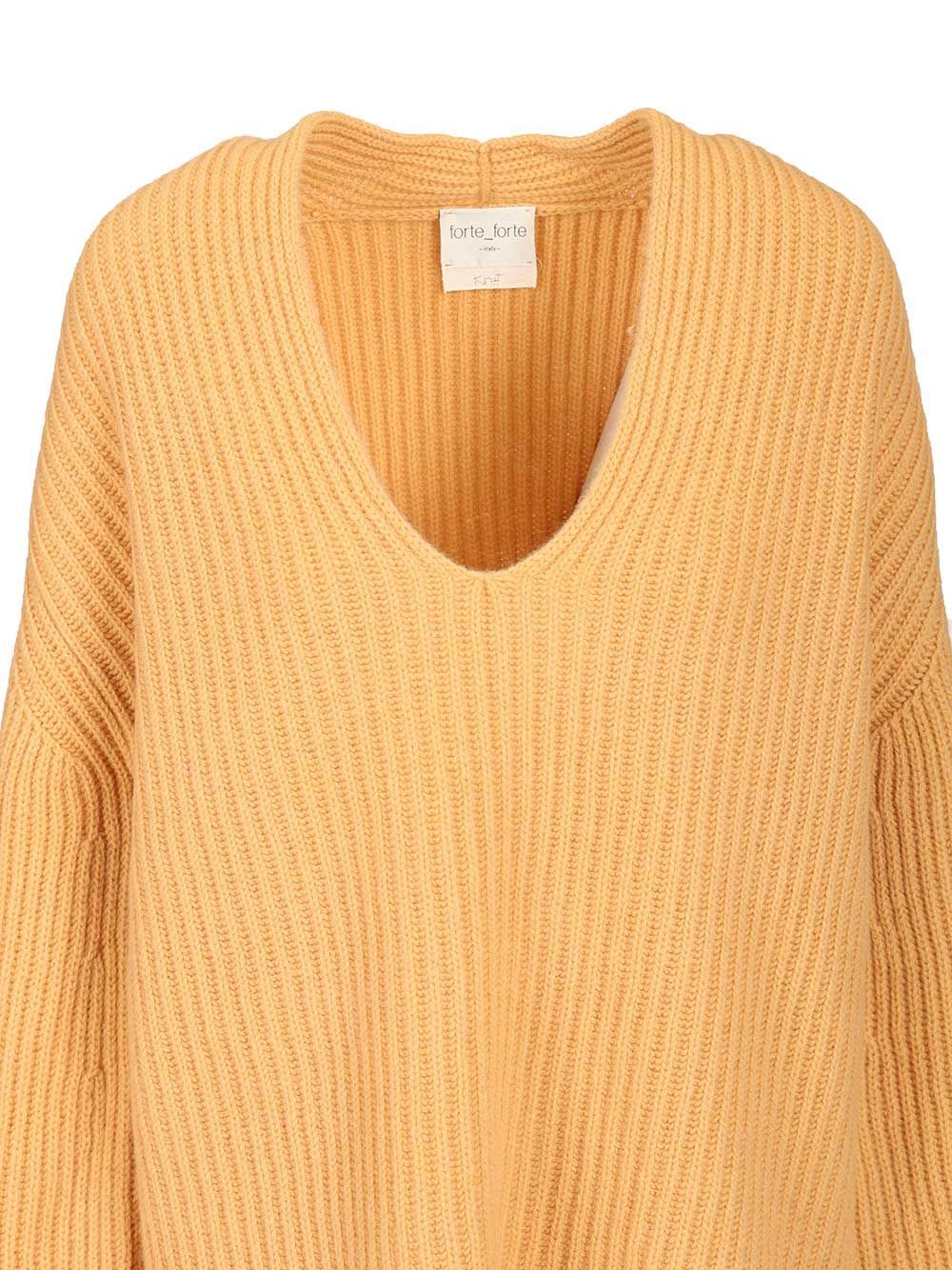 Forte Forte Wool Cashmere Half Cardigan Stitch Sweater In Orange