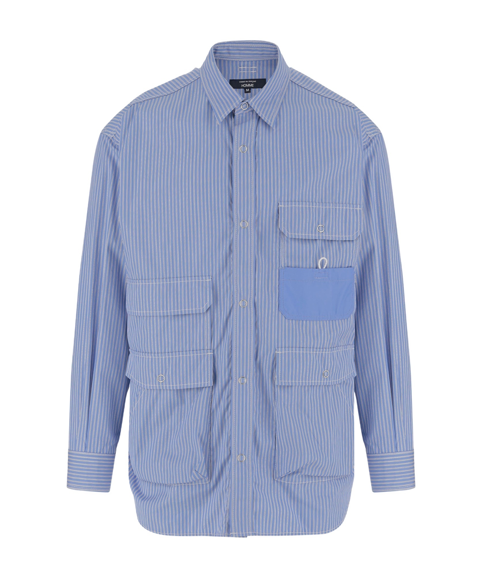 Comme Des Garçons Cotton Shirt With Striped Pattern In Blue