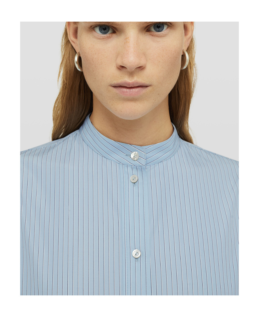 Jil Sander Striped Logo-patch Cotton Shirt In Blue