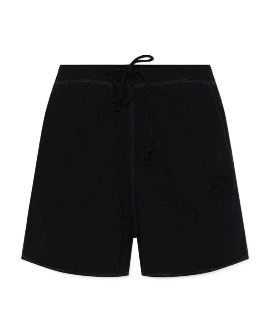 Ganni Cotton Suiting Elasticated Waist Shorts In Black