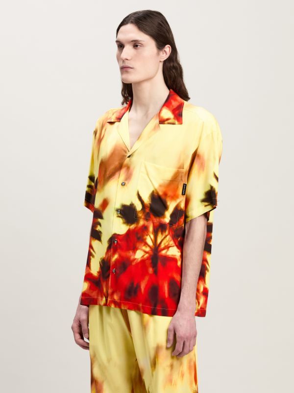 Palm Angels Abstract-print Notched-collar Shirt In Nude