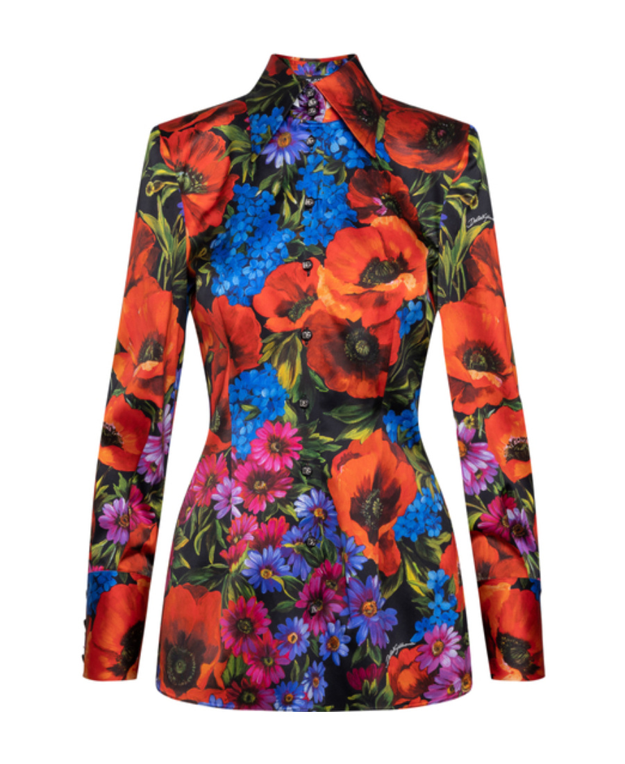 Dolce & Gabbana Floral Print Viscose Shirt In Multicolor