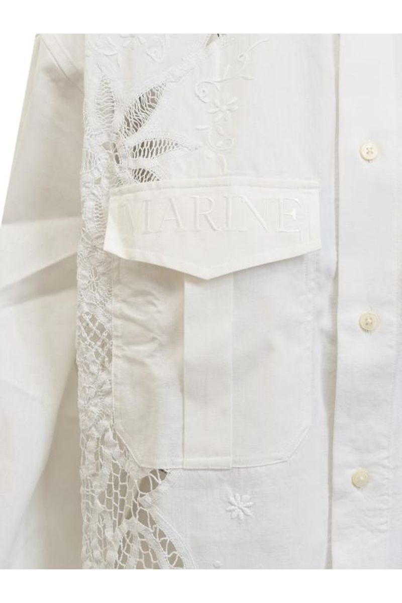 Marine Serre Crochet-panel Embroidered Long-sleeved Shirt In White