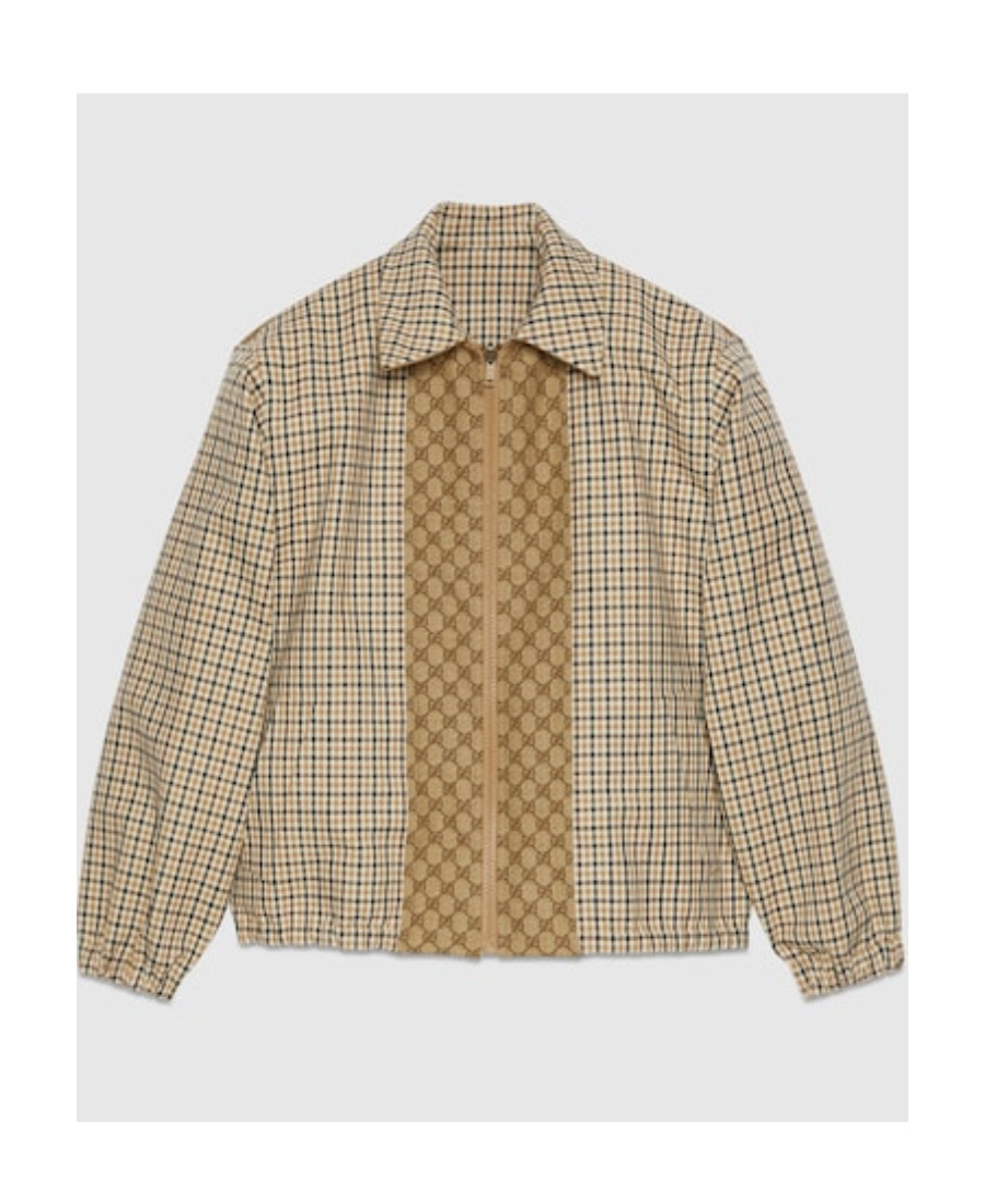 Gucci Gg-canvas Checked Reversible Cotton Jacket In Brown