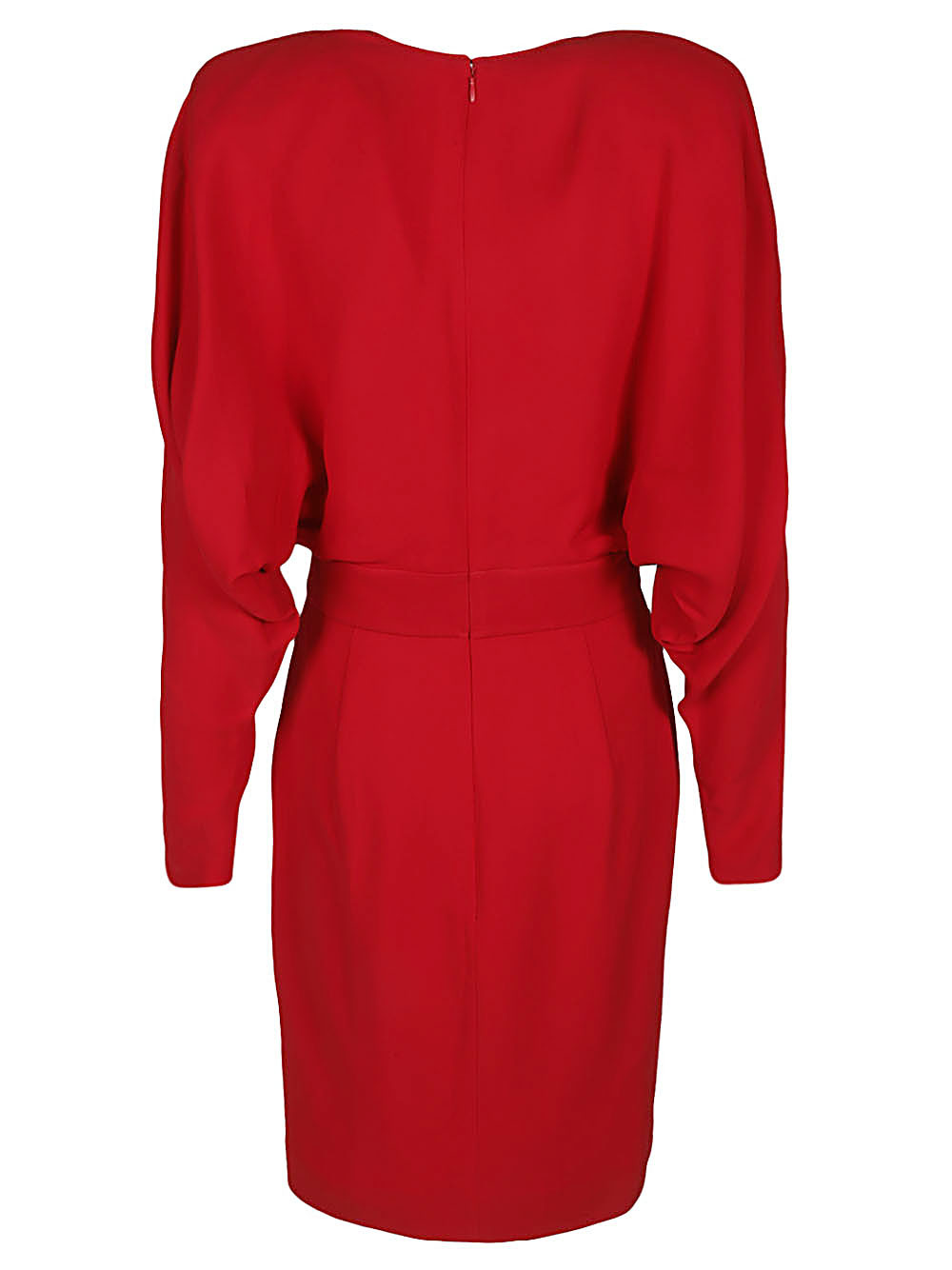 Alexandre Vauthier Bold V-neck Waistband Detail Long Sleeves Dress In Red