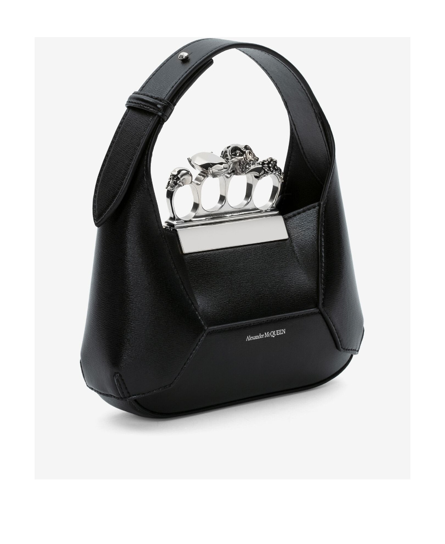 Alexander Mcqueen Mini Jewelled Leather Hobo In Black