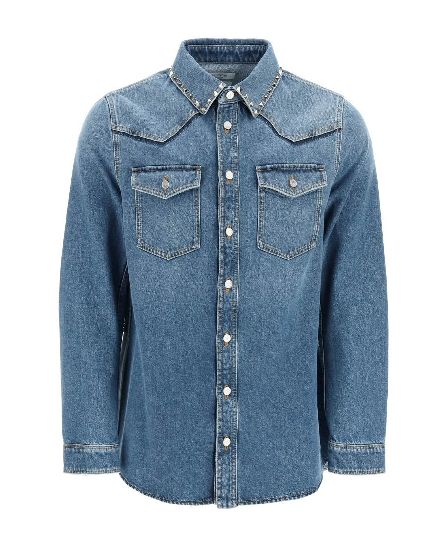 Valentino Rockstud Denim Shirt In Blue