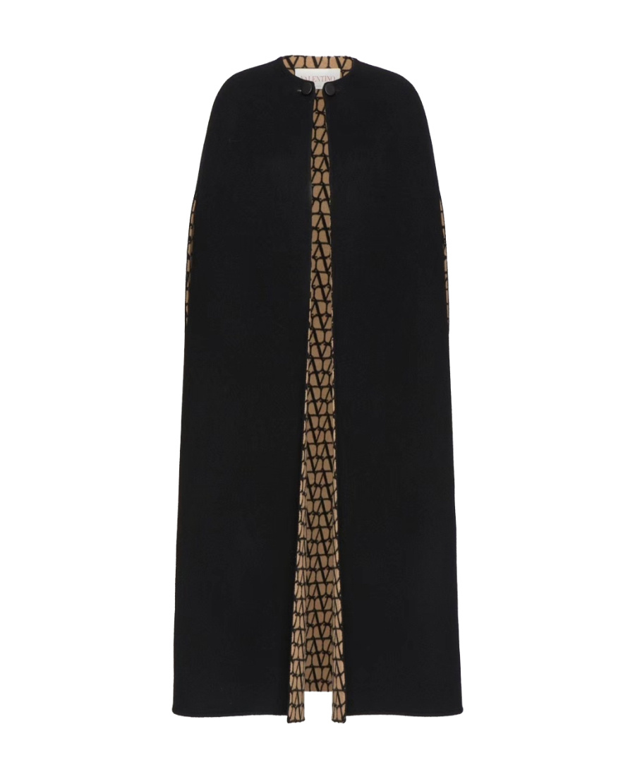 Valentino Toile Iconographe Reversible Wool Cape Coat In Black