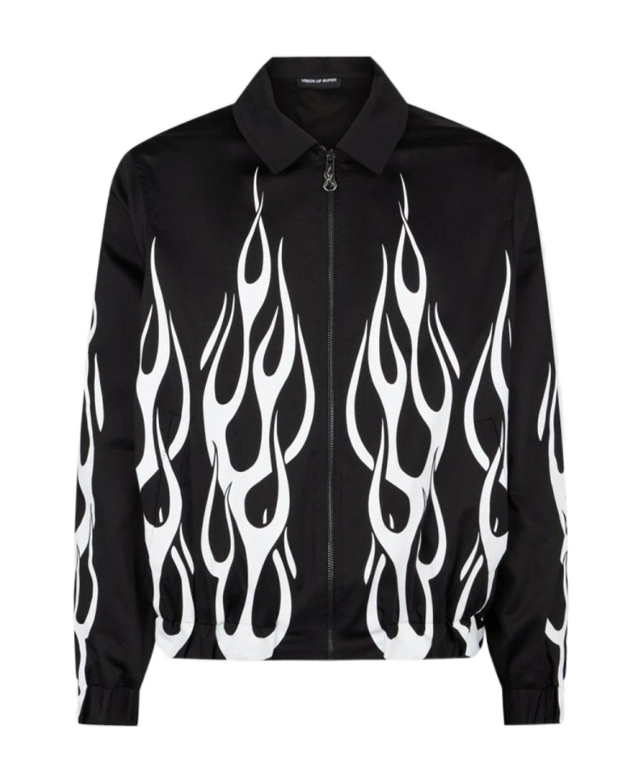 Vision Of Super Flame-print Zipped Jacket In Black