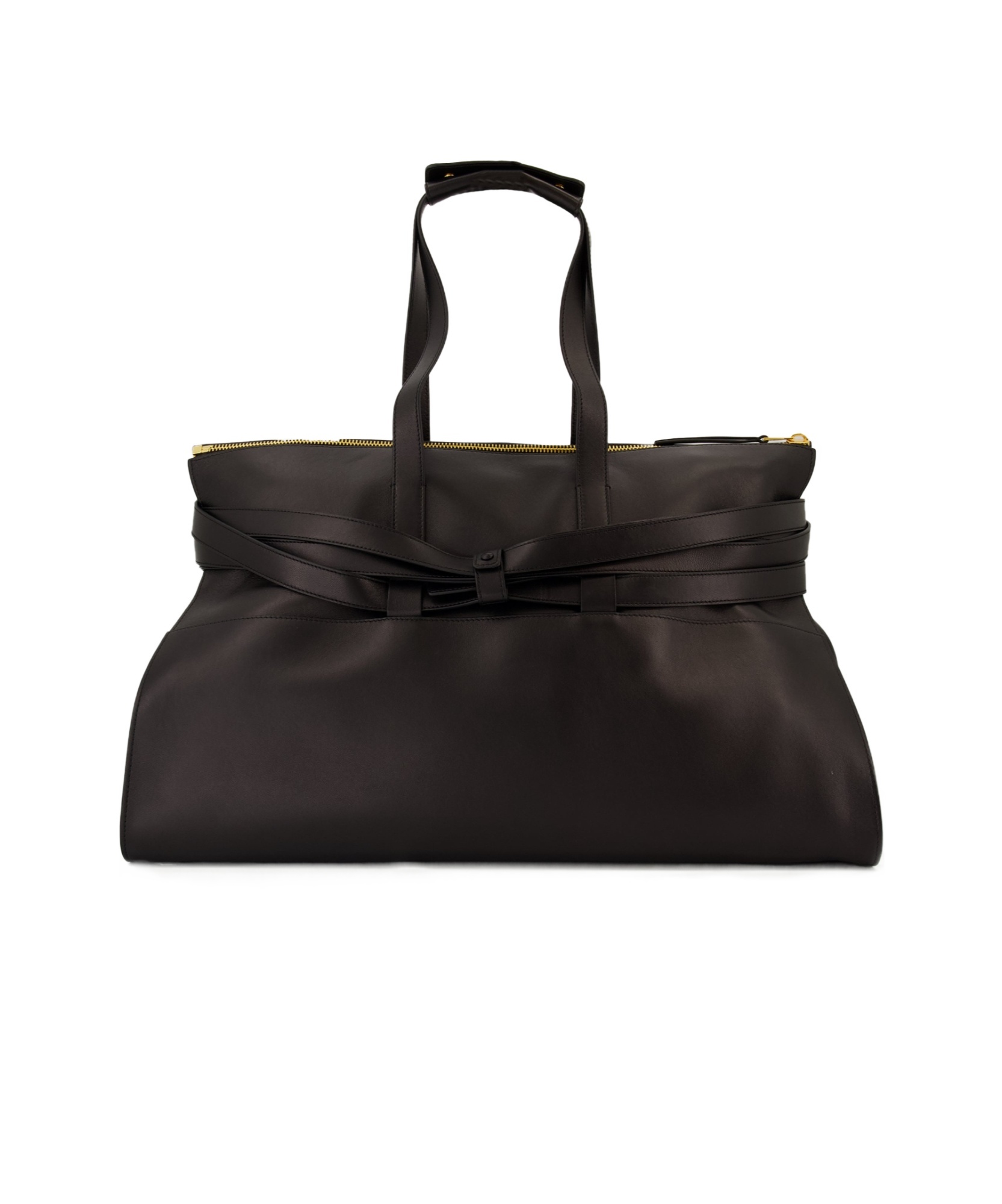 Moschino Belted Leather Tote Bag In Black