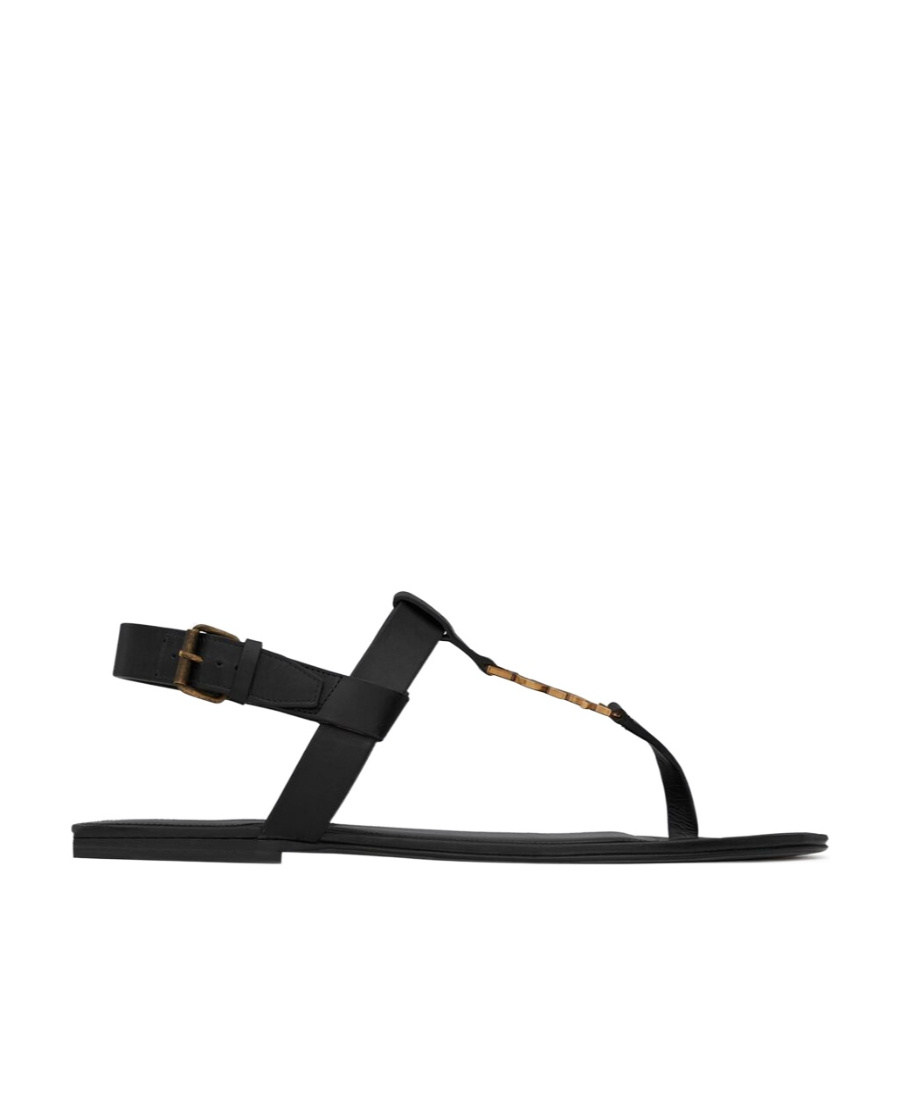 Saint Laurent Cassandra Logo Leather Sandals In Black