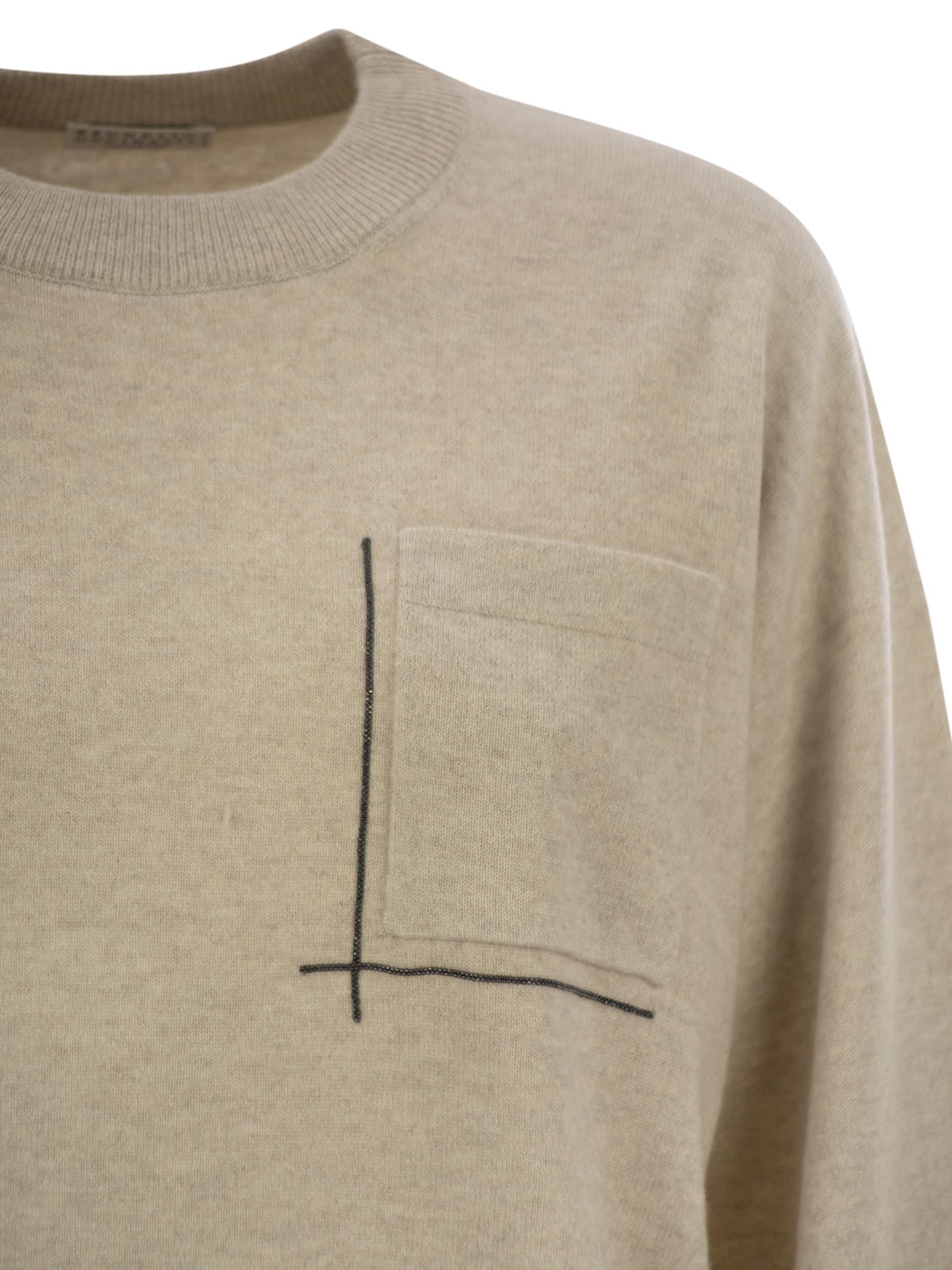 Brunello Cucinelli Round-neck And Long-sleeved Sweater In Nude