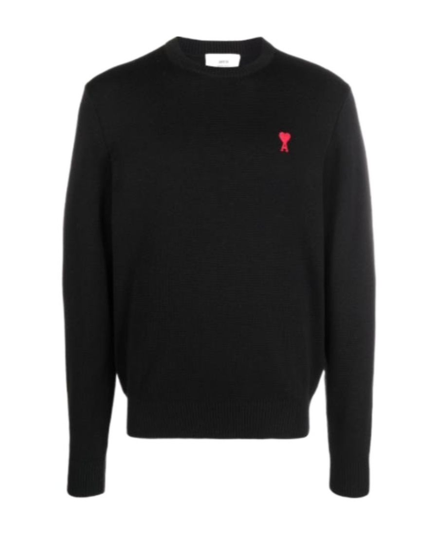 Ami Alexandre Mattiussi Ami Paris Ami De Coeur Wool Crewneck Sweater In Black