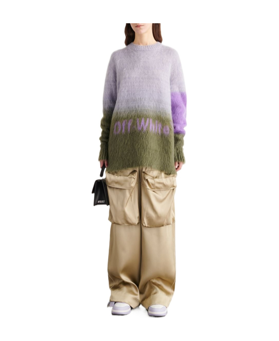 Off-white Mohair Helvetica Logo Crewneck T-shirt In Gray