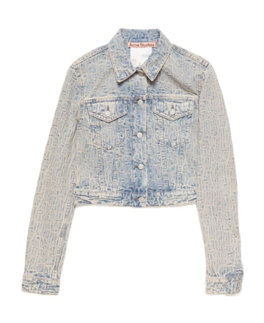 Acne Studios Logo Cropped Denim Jacket In Blue