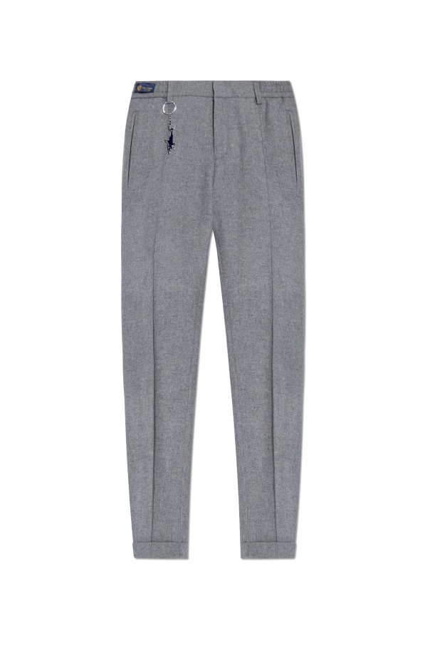 Paul & Shark Drawstring Shark-detail Trousers In Gray