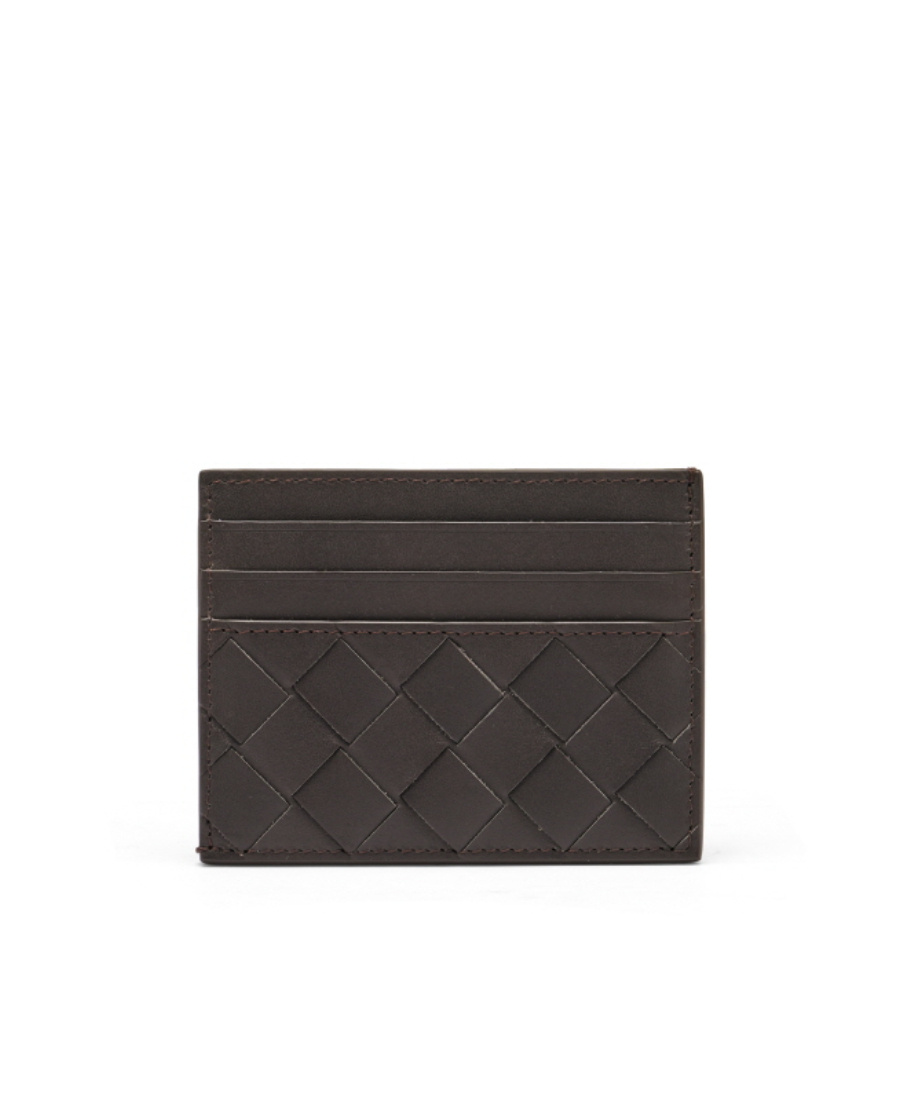 Bottega Veneta Men Leather Cardholder With Intrecciato Motif In Black