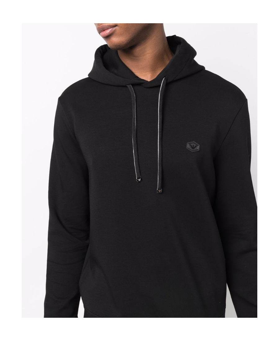 Emporio Armani Logo Patch Long-sleeved Hoodie In Black