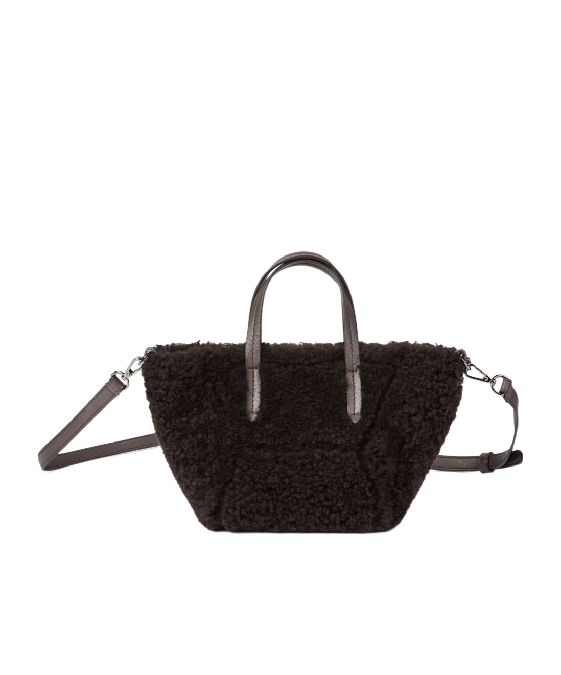 Brunello Cucinelli Duo Shearling Mini Shopper Tote Bag In Brown