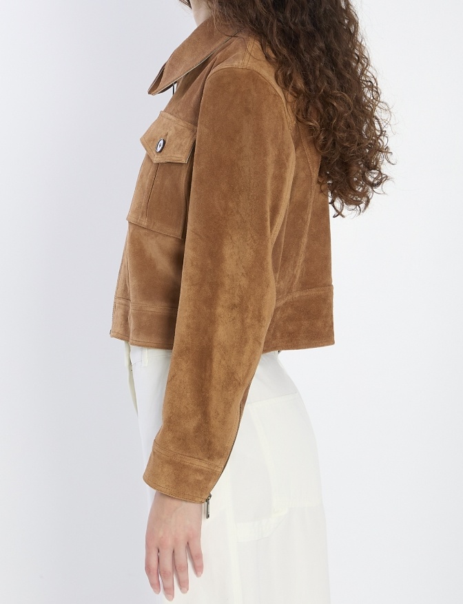 Arma Pointed-collar Flap-pocket Suede Jacket In Brown