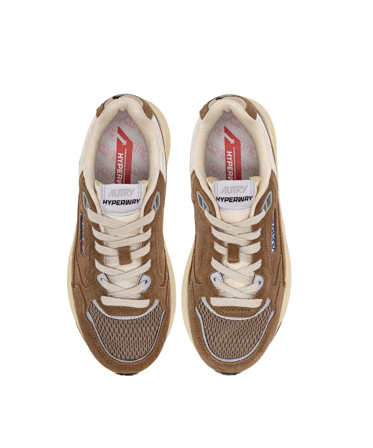 Autry Hyperway Beige Low Top Sneakers With Logo Patch On Side And Tongue In Suede And Mesh Woman In Brown
