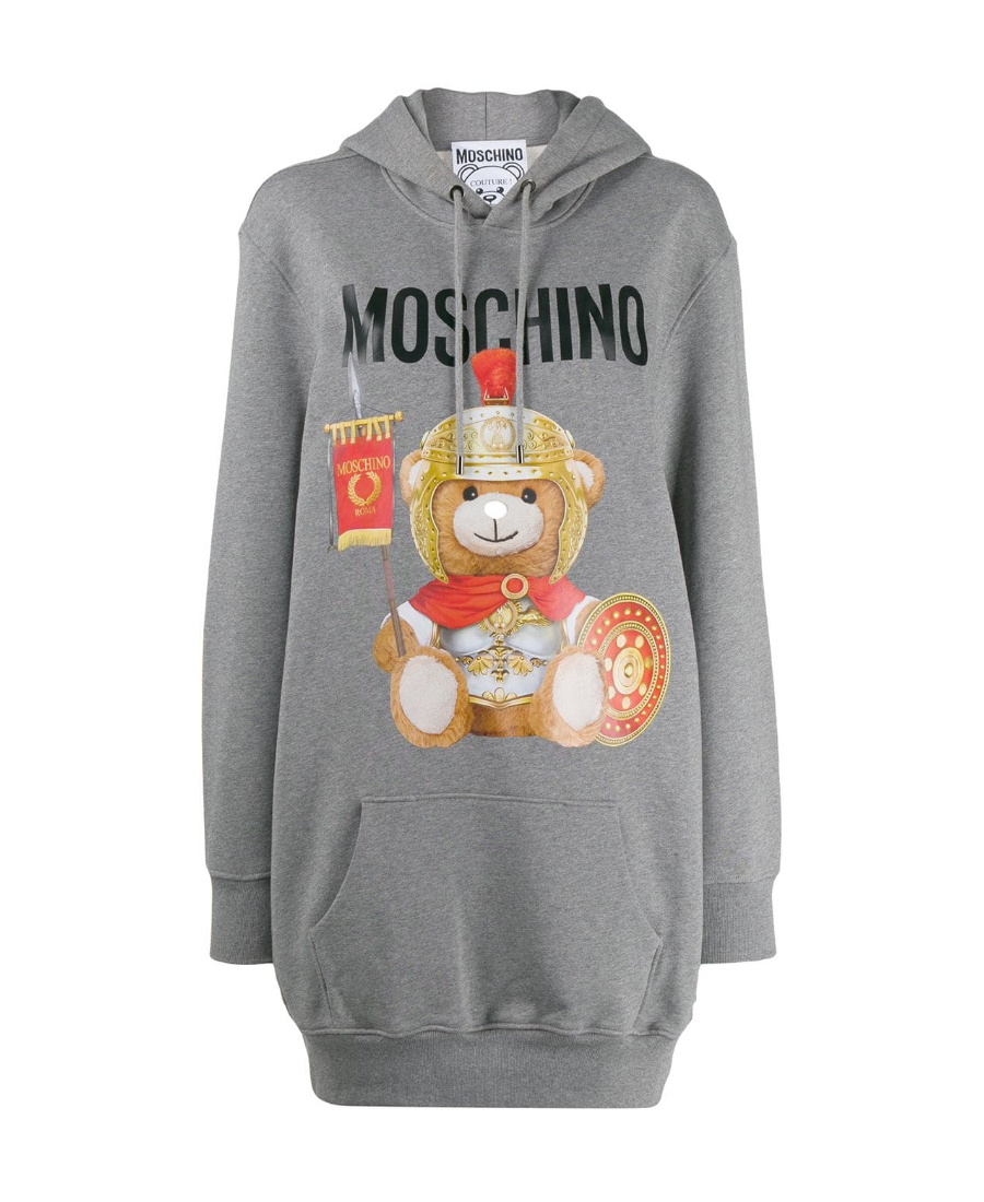 Moschino Teddy Bear Hooded Sweater In Gray