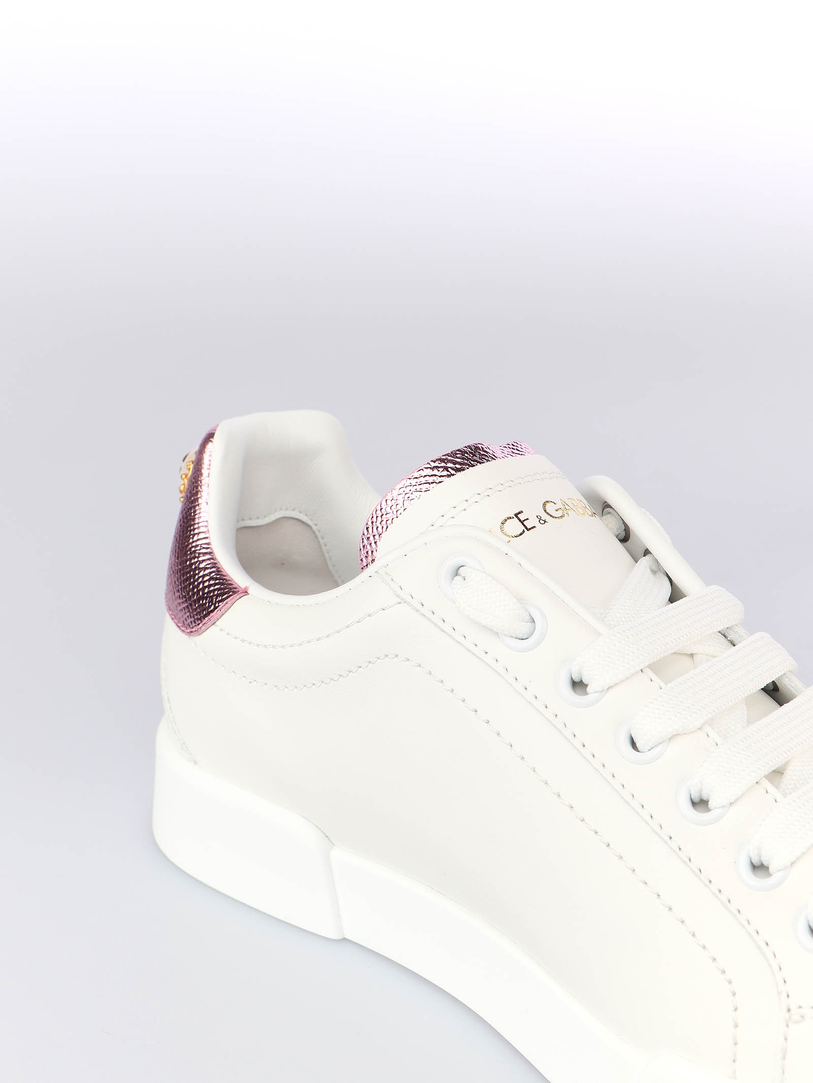 Dolce & Gabbana Portofino Leather Low-top Sneakers With Lateral Lettering Logo In White