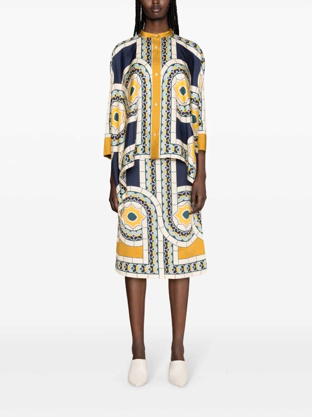La Doublej Geometric Pattern Medium-length Skirt In Multicolor