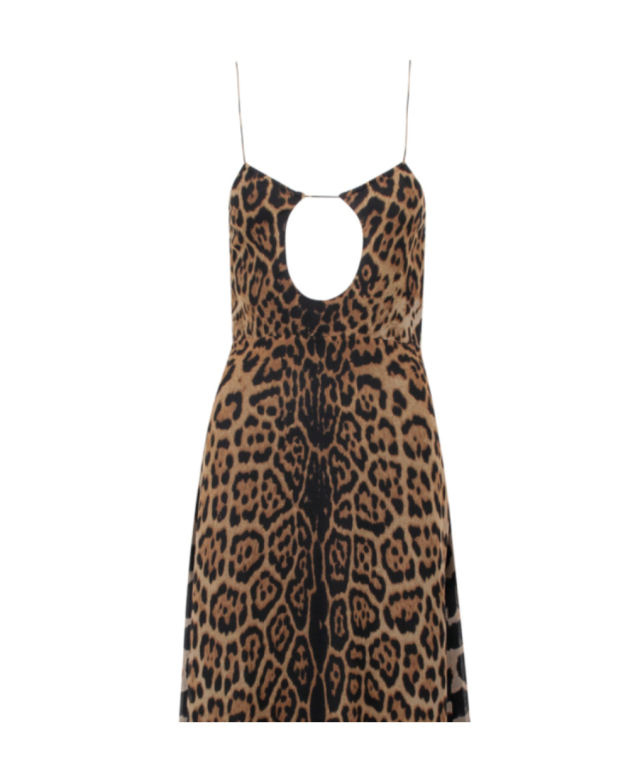 Saint Laurent Cut-out Leopard-print Midi Dress In Black