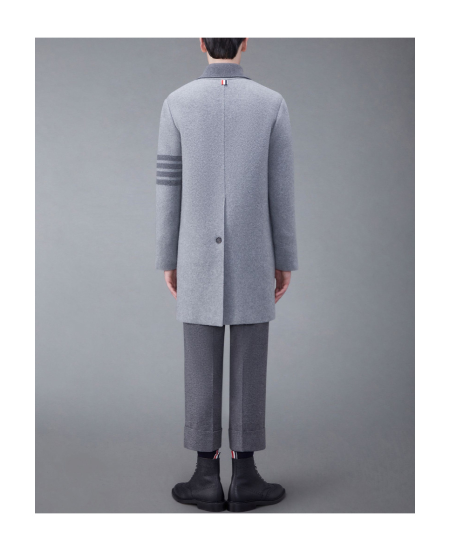 THOM BROWNE STRIPE-TRIM DETAIL SINGLE-BREASTED COAT