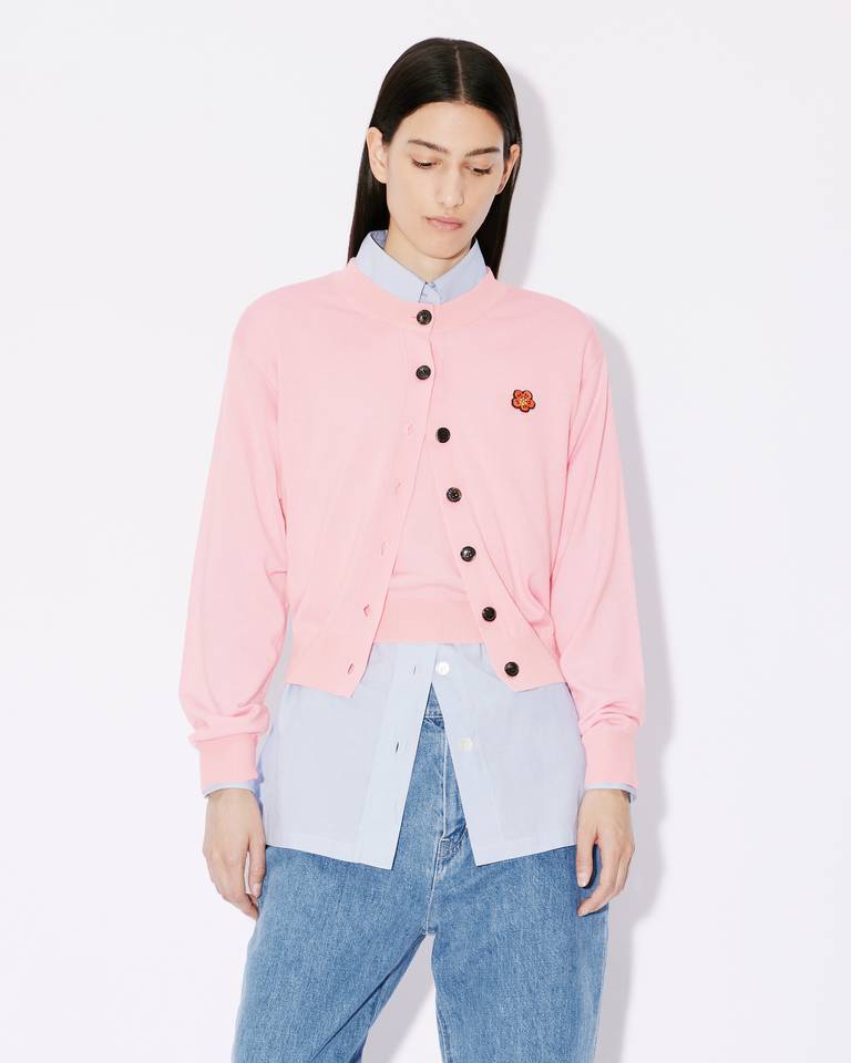 Kenzo Boke Crest Crew Long-sleeved Woolen Cardigan In Pink