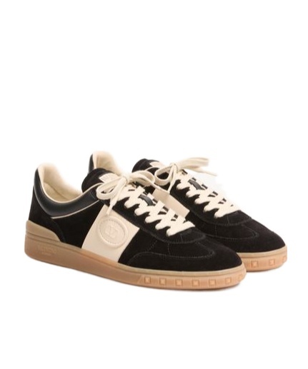 Valentino Garavani Upvillage Low Top Trainer In Split Leather And Calfskin Nappa Leather In Black