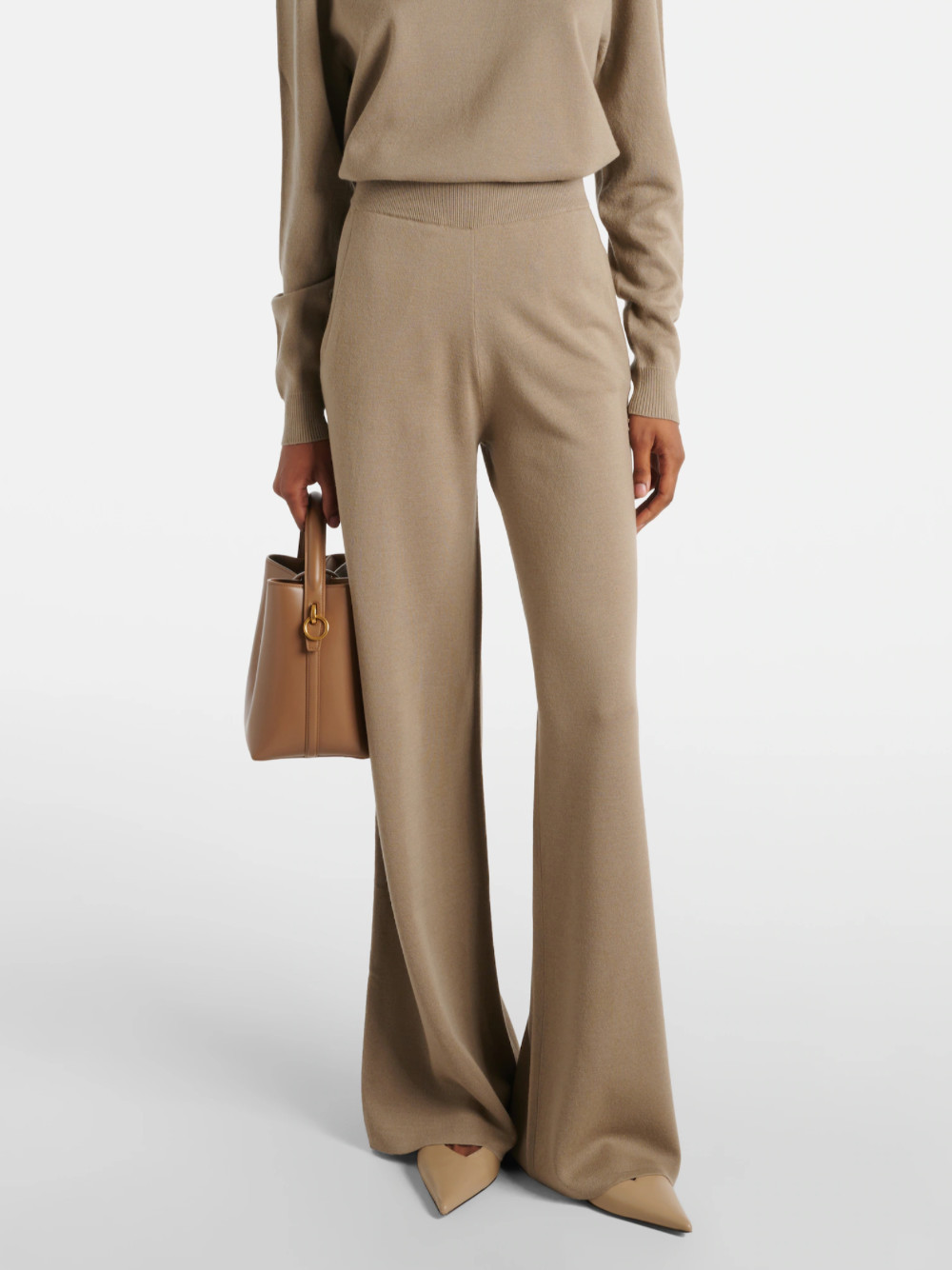 Shop Max Mara High Waist Flared Pants In Nude