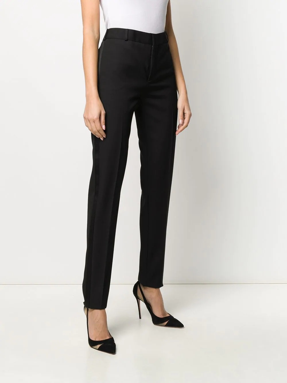 Saint Laurent Pleated Grain De Poudre Wool Straight-leg Pants In Black
