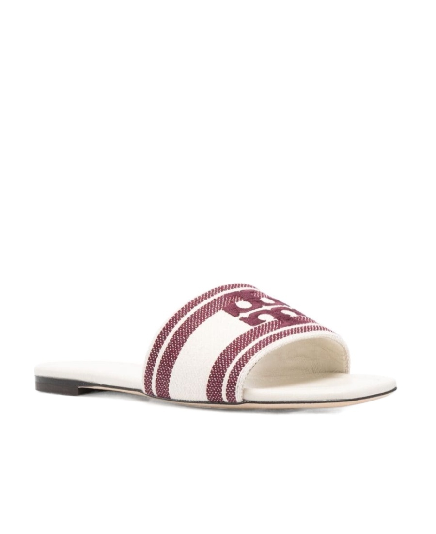 Tory Burch Logo-embroidered Open-toe Flat Slides In Multicolor